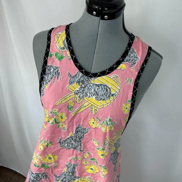 Vintage Scottie Dog Floral Apron Pink Black Trim - Picture 2 of 5